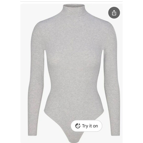 NWT Skims  Light heather Grey Cotton Rib Turtleneck Bodysuit - Picture 3 of 7